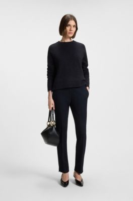 Crew-neck sweater in stretch fabric, Black