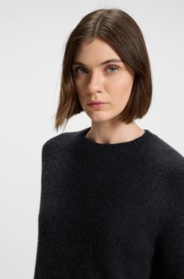 Maglione a girocollo in tessuto elasticizzato, Nero