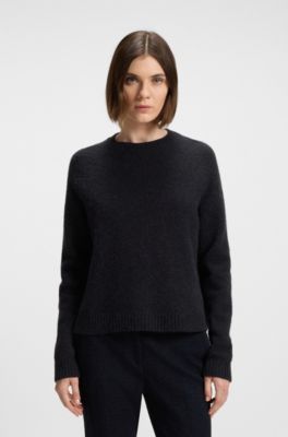 Crew-neck sweater in stretch fabric, Black