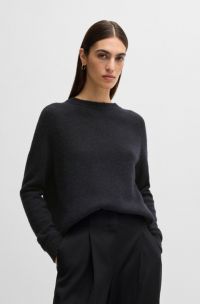 Trui van stretchmateriaal met ronde hals, Zwart