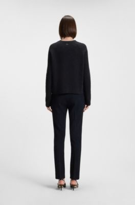 Pull &agrave; col rond en maille stretch, Noir