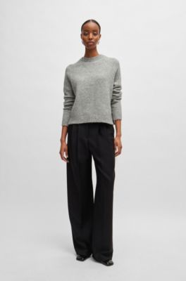 Crew-neck sweater in stretch fabric, Grey
