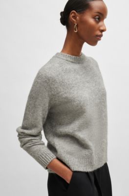Crew-neck sweater in stretch fabric, Grey