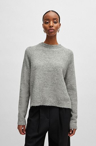 Crew-neck sweater in stretch fabric, Grey