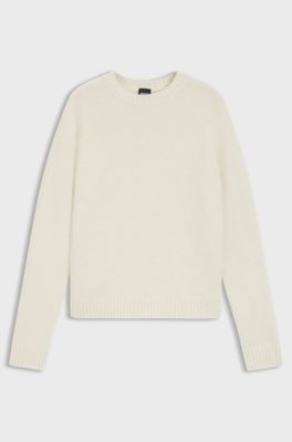 Crew-neck sweater in stretch fabric, Natural