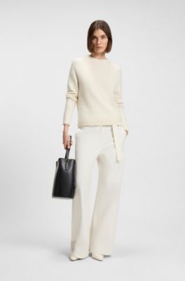 Crew-neck sweater in stretch fabric, White