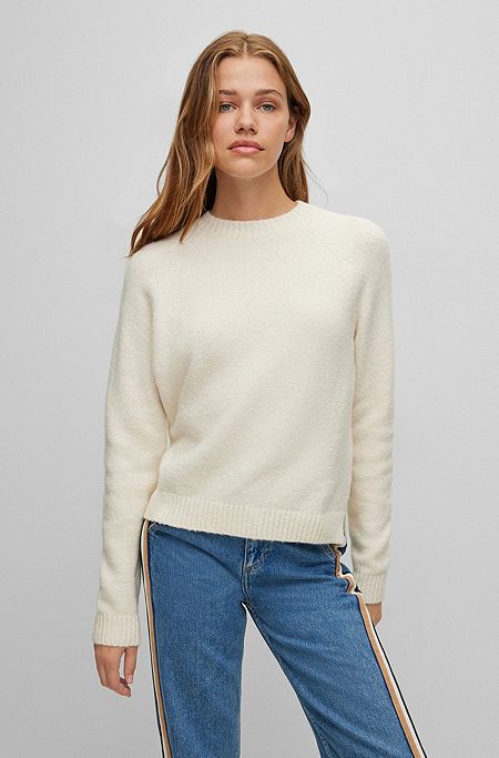 Crew-neck sweater in stretch fabric, White