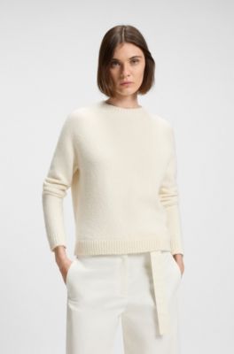 Maglione a girocollo in tessuto elasticizzato, Bianco