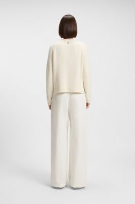 Crew-neck sweater in stretch fabric, White