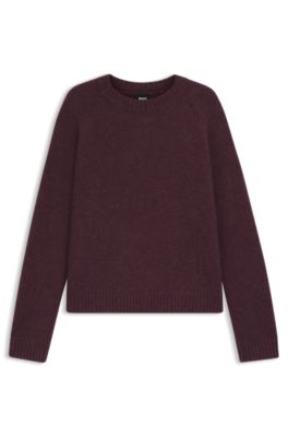 Crew-neck sweater in stretch fabric, Dark Red