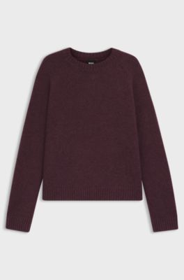 Crew-neck sweater in stretch fabric, Bordeaux