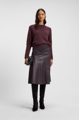 Pull &agrave; col rond en maille stretch, Bordeaux