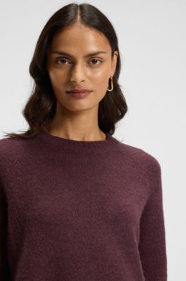 Pull &agrave; col rond en maille stretch, Bordeaux