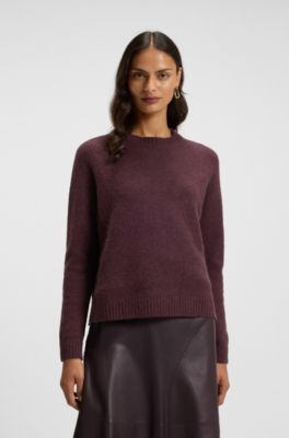 Pull &agrave; col rond en maille stretch, Bordeaux