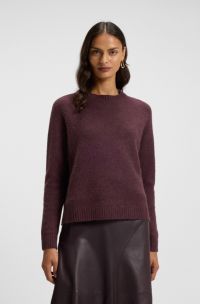 Crew-neck sweater in stretch fabric, Dark Red