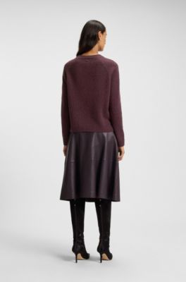 Pull &agrave; col rond en maille stretch, Bordeaux