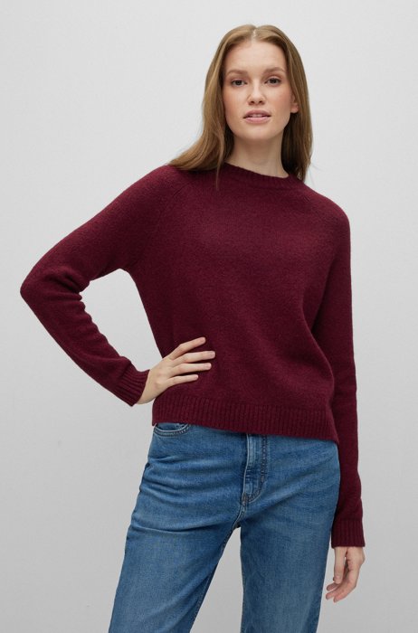 Pull à col rond en maille stretch, Rouge sombre