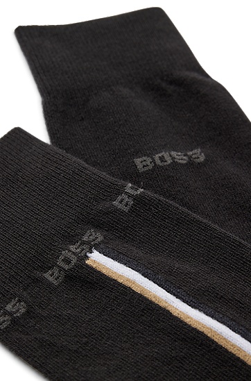 棉质混纺中长袜两双装,  001_Black