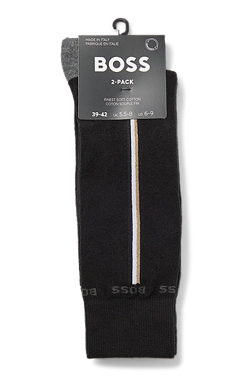 BOSS 博斯棉质混纺中长袜两双装,  001_Black