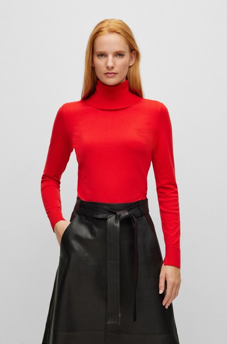 Slim-fit rollneck sweater in cotton, silk and cashmere, Red