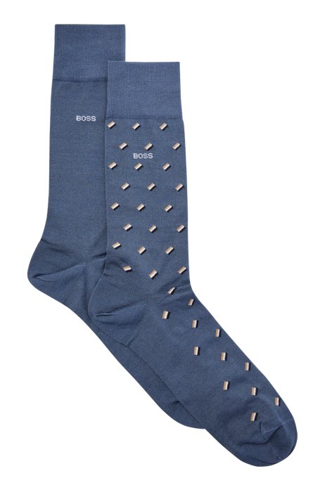 Deux paires de chaussettes mi-mollet en coton mélangé mercerisé, Bleu