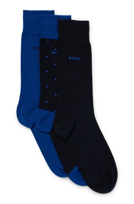 Three-pack of regular-length socks in a cotton blend, Dark Blue
