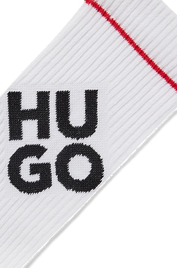 HUGO 雨果堆叠风徽标图案短袜两双装,  001_Black
