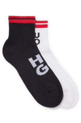 HUGO BOSS TWO-PACK OF RIBBED SHORT SOCKS WITH STACKED LOGOS