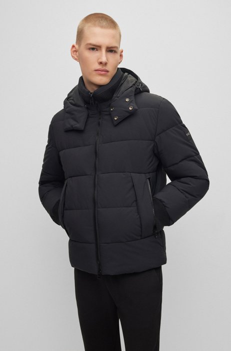 Water-repellent padded jacket with detachable hood, Black