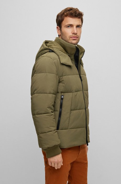 Water-repellent padded jacket with detachable hood, Green