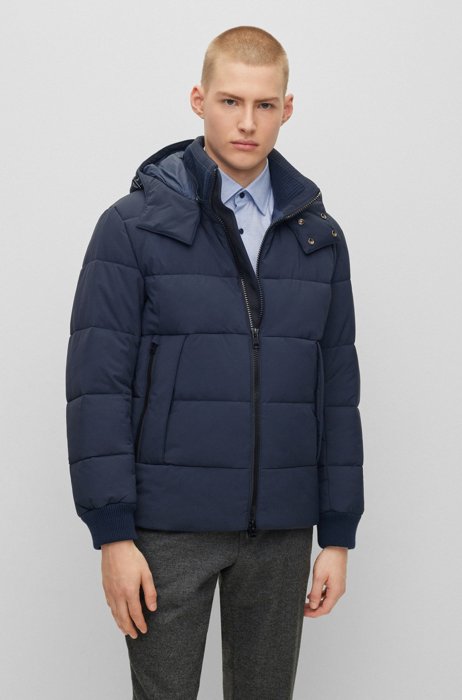 Water-repellent padded jacket with detachable hood, Dark Blue