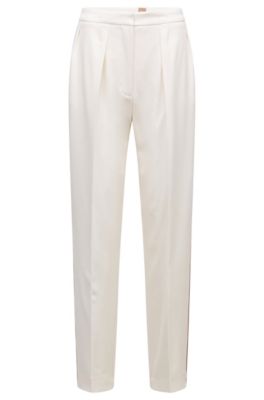 Hugo Boss Relaxed-fit Trousers In Stretch Wool In White
