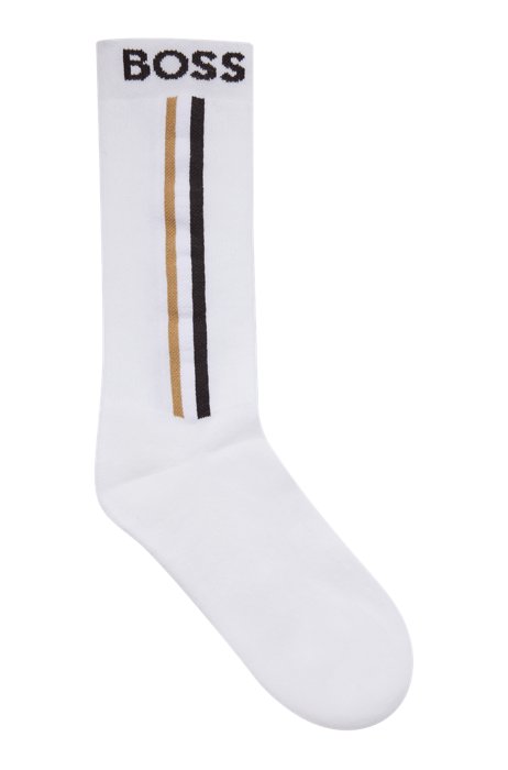 Quarter-length socks with logo and signature stripe, White