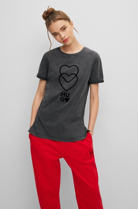 Cotton-jersey slim-fit T-shirt with logo artwork, Black