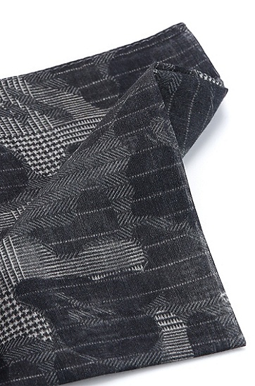 HUGO 雨果BAPE联名合作款品牌标识装饰棉质真丝混纺方巾,  021_Dark Grey