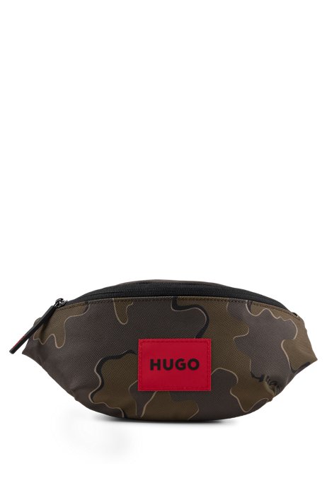 Logo belt bag in recycled fabric with camouflage print, Patterned