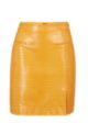 Snakeskin-structure mini skirt in faux leather, Light Orange