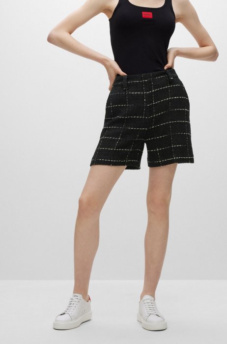 Regular-fit shorts in checked tweed, Black Patterned