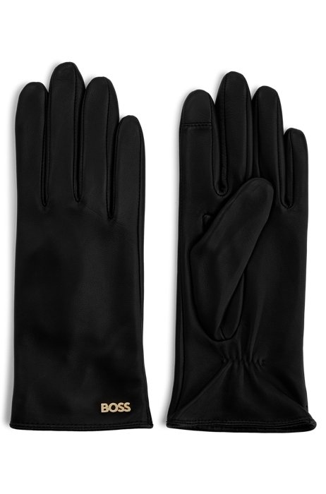 Leather gloves with logo hardware, Black