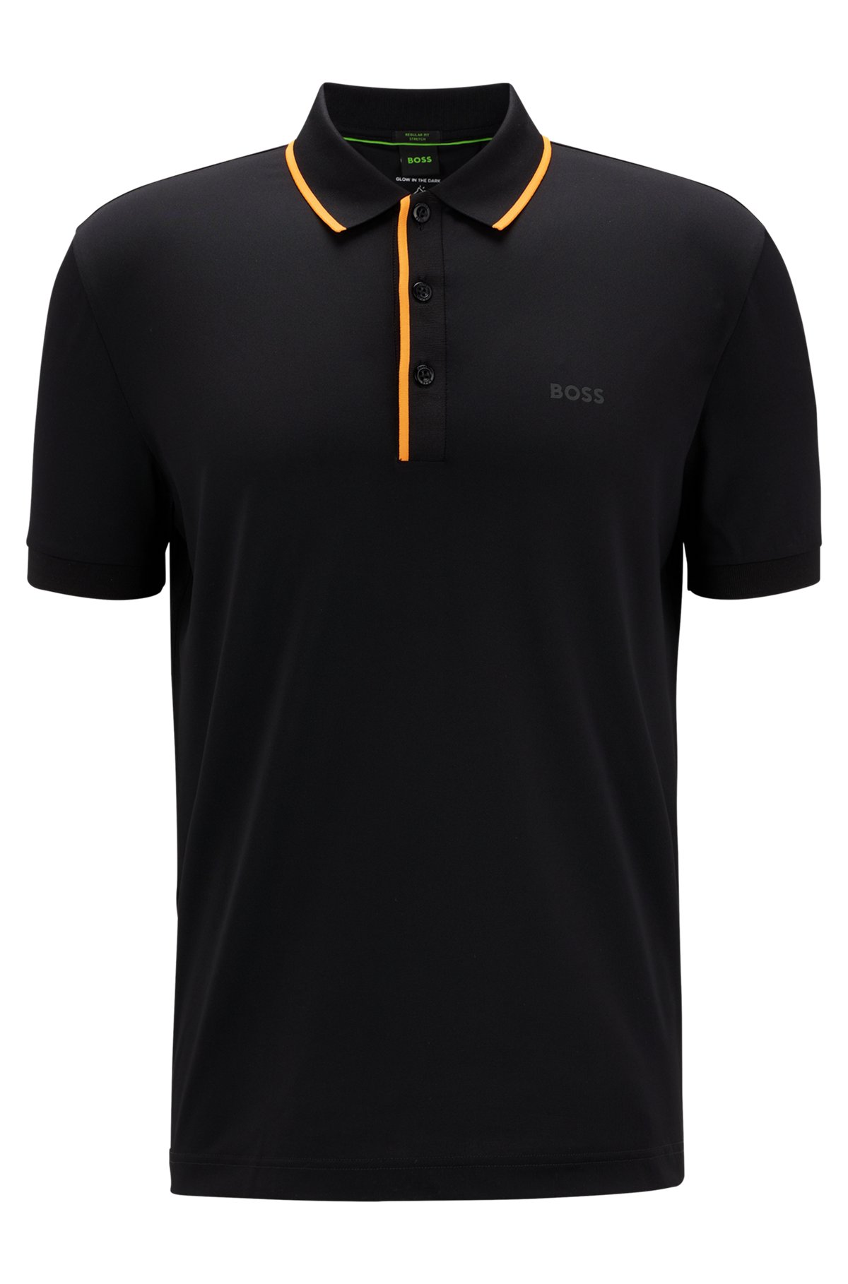 Performance-stretch polo shirt with glow detail, Black