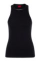 Slim-fit sleeveless top in ribbed cotton, Black