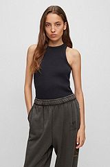 Slim-fit sleeveless top in ribbed cotton, Black