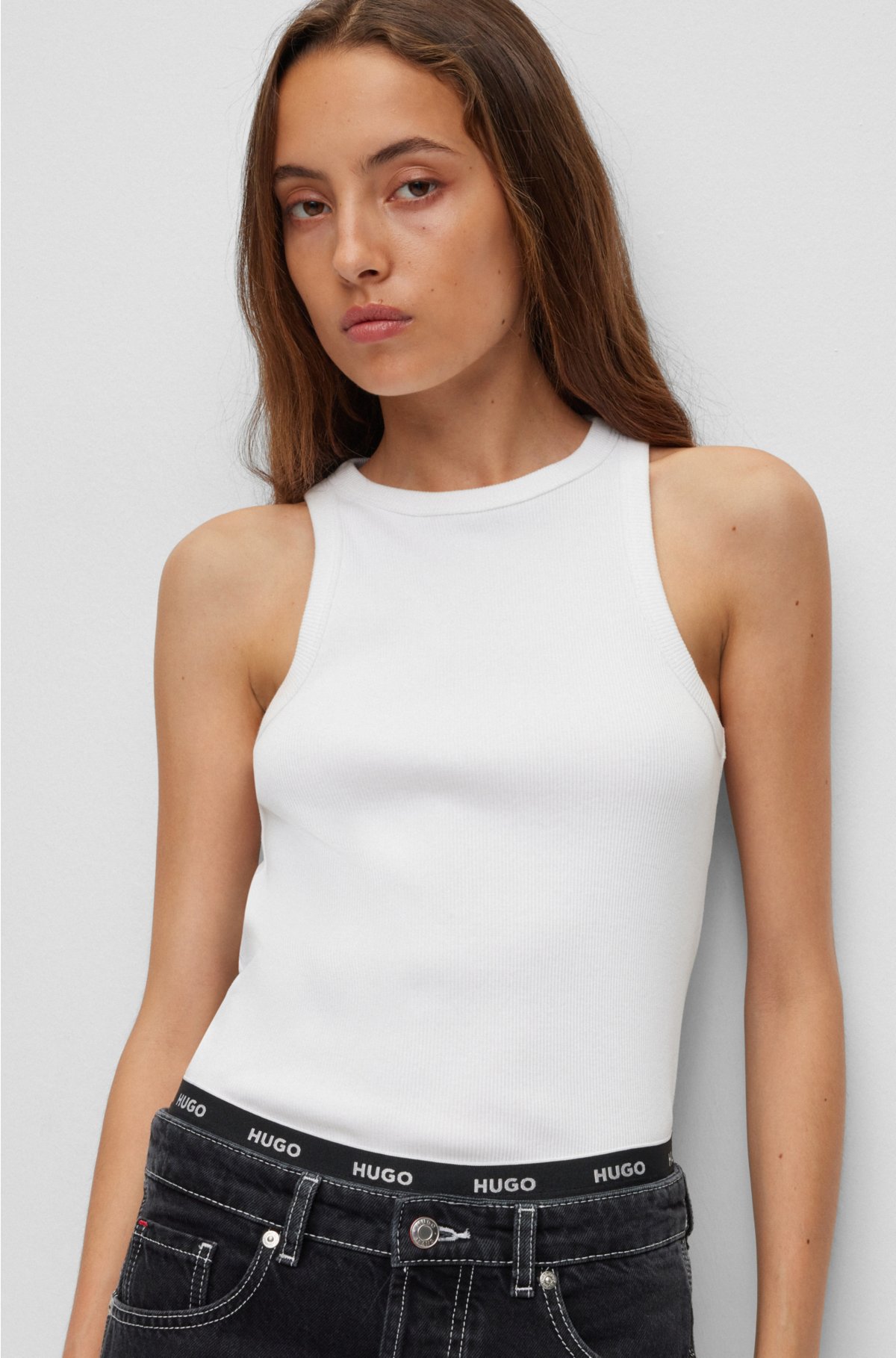 HUGO - Slim-fit sleeveless top in ribbed cotton