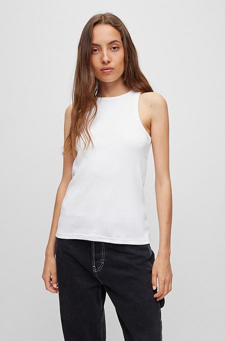 Slim-fit sleeveless top in ribbed cotton, White