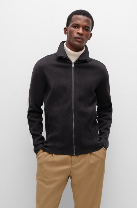 Zip-up knitted jacket in organic cotton, Black