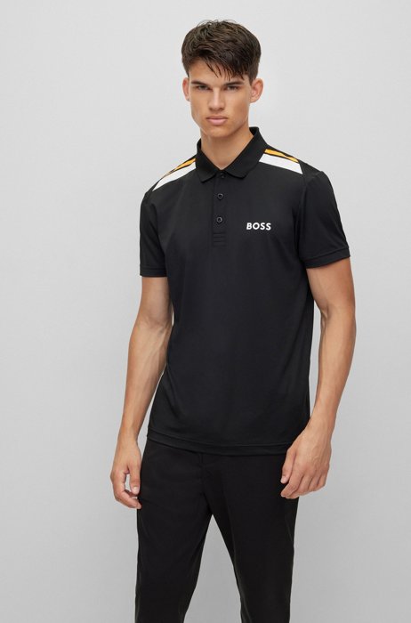 Active-stretch polo shirt with stripe print, Black