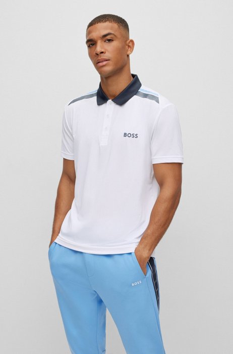 Active-stretch polo shirt with stripe print, White