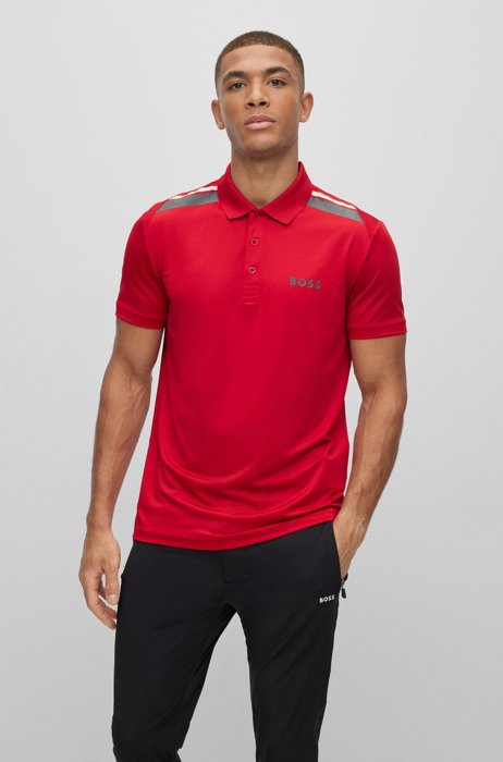 Active-stretch polo shirt with stripe print, Red