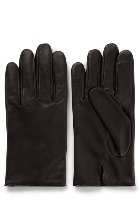 Touchscreen-friendly gloves in nappa leather with lasered logo, Dark Brown