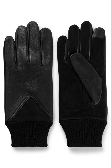 Touchscreen-friendly gloves in nappa leather and suede, Black
